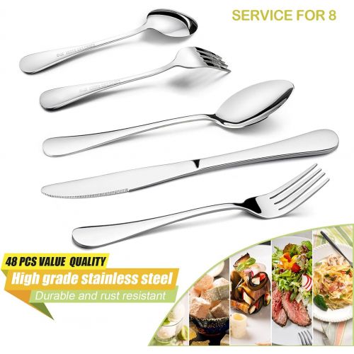  [아마존베스트]48 Pieces Silverware Set with Serving Utensils, HaWare Stainless Steel Classic Flatware Eating Utensils Set, Includes Forks/Spoons/Dinner Knives, Service for 8, Mirror Polished, Di