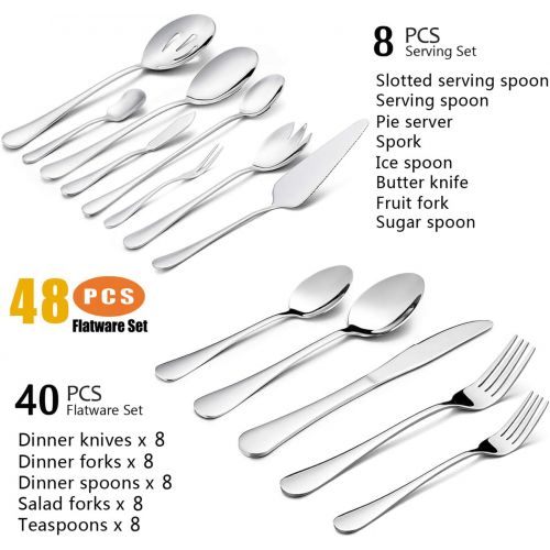  [아마존베스트]48 Pieces Silverware Set with Serving Utensils, HaWare Stainless Steel Classic Flatware Eating Utensils Set, Includes Forks/Spoons/Dinner Knives, Service for 8, Mirror Polished, Di