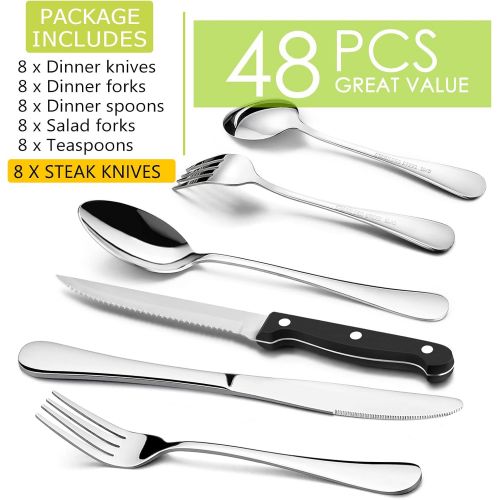  [아마존베스트]Silverware Set with Steak Knives, HaWare 24 Pieces Stainless Steel Classic Basics Flatware Eating Utensils Set, Service for 4, Mirror Polished, Dishwasher Safe