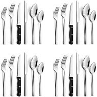 [아마존베스트]24-Piece Silverware Set with Steak Knives, HaWare Solid Stainless Steel Modern Elegant Flatware Utensils, Includes 40-piece Cutlery Set, 4-piece Steak Knives, Mirror Polished & Dis