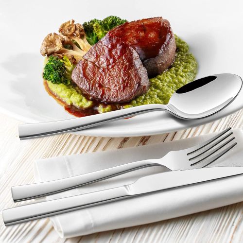  [아마존베스트]24-Piece Silverware Set with Steak Knives, HaWare Solid Stainless Steel Modern Elegant Flatware Utensils, Includes 40-piece Cutlery Set, 4-piece Steak Knives, Mirror Polished & Dis