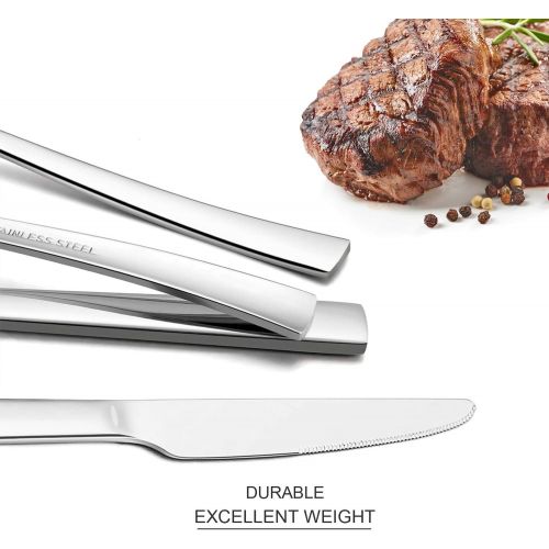  [아마존베스트]24-Piece Silverware Set with Steak Knives, HaWare Solid Stainless Steel Modern Elegant Flatware Utensils, Includes 40-piece Cutlery Set, 4-piece Steak Knives, Mirror Polished & Dis