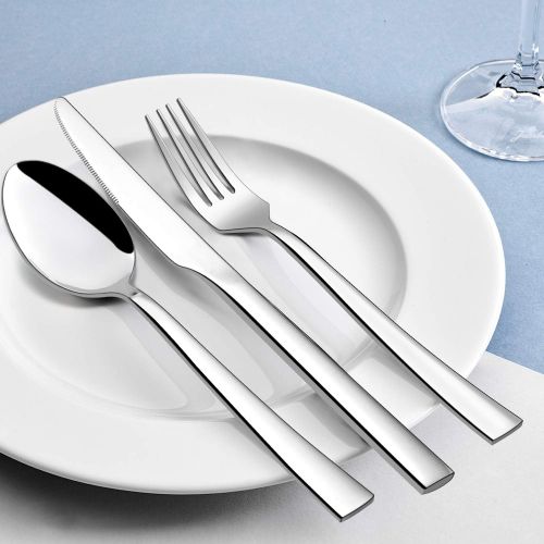  [아마존베스트]24-Piece Silverware Set with Steak Knives, HaWare Solid Stainless Steel Modern Elegant Flatware Utensils, Includes 40-piece Cutlery Set, 4-piece Steak Knives, Mirror Polished & Dis