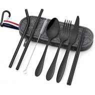 [아마존베스트]Travel Utensils with Case, HaWare Stainless Steel Portable Flatware Set, Reusable Camping Silverware Set, 8-Piece Cutlery Tableware Set Includes Knife, Spoon, Fork, Chopsticks, Str