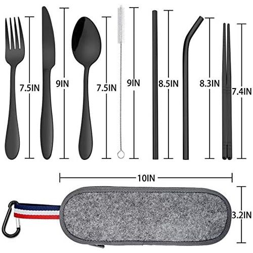  [아마존베스트]Travel Utensils with Case, HaWare Stainless Steel Portable Flatware Set, Reusable Camping Silverware Set, 8-Piece Cutlery Tableware Set Includes Knife, Spoon, Fork, Chopsticks, Str