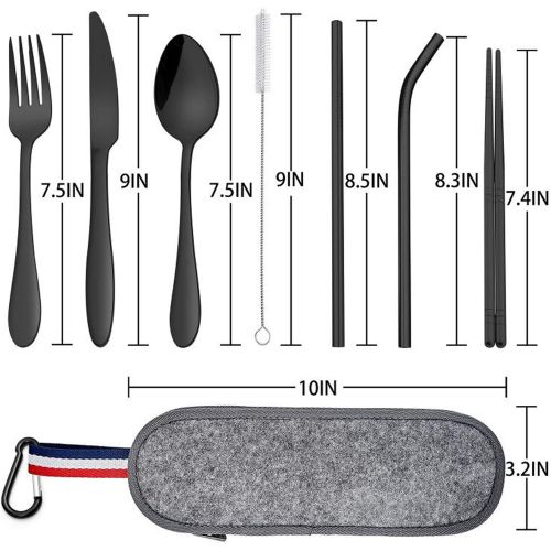  [아마존베스트]Travel Utensils with Case, HaWare Stainless Steel Portable Flatware Set, Reusable Camping Silverware Set, 8-Piece Cutlery Tableware Set Includes Knife, Spoon, Fork, Chopsticks, Str