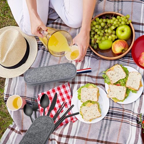  [아마존베스트]Travel Utensils with Case, HaWare Stainless Steel Portable Flatware Set, Reusable Camping Silverware Set, 8-Piece Cutlery Tableware Set Includes Knife, Spoon, Fork, Chopsticks, Str