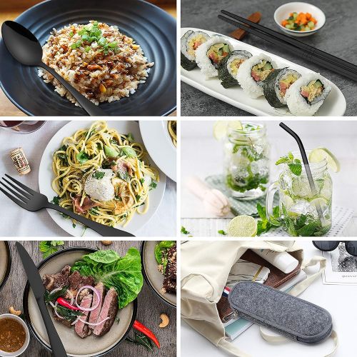  [아마존베스트]Travel Utensils with Case, HaWare Stainless Steel Portable Flatware Set, Reusable Camping Silverware Set, 8-Piece Cutlery Tableware Set Includes Knife, Spoon, Fork, Chopsticks, Str