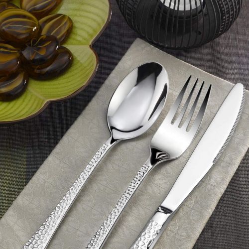  [아마존베스트]Hammered 45-Piece Silverware Serving Set, HaWare Stainless Steel Flatware Cutlery for 8, Elegant & Classic Design Tableware Set for Home/Hotel/Restaurant, Dishwasher Safe