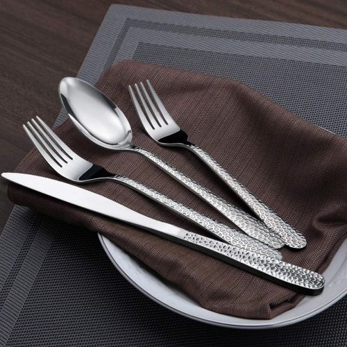  [아마존베스트]Hammered 45-Piece Silverware Serving Set, HaWare Stainless Steel Flatware Cutlery for 8, Elegant & Classic Design Tableware Set for Home/Hotel/Restaurant, Dishwasher Safe