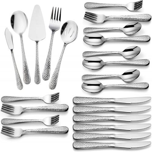  [아마존베스트]Hammered 45-Piece Silverware Serving Set, HaWare Stainless Steel Flatware Cutlery for 8, Elegant & Classic Design Tableware Set for Home/Hotel/Restaurant, Dishwasher Safe