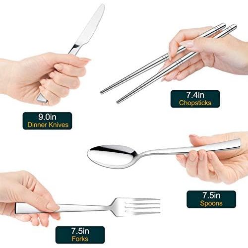  [아마존베스트]Portable Travel Utensils with Case, HaWare Stainless Steel Silverware Set for Camping Office School Lunch, Including Knife Fork Spoon Chopsticks, Reusable and Dishwasher Safe(Blue)