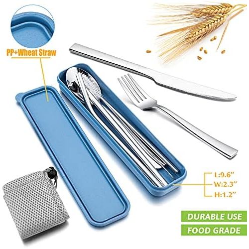  [아마존베스트]Portable Travel Utensils with Case, HaWare Stainless Steel Silverware Set for Camping Office School Lunch, Including Knife Fork Spoon Chopsticks, Reusable and Dishwasher Safe(Blue)