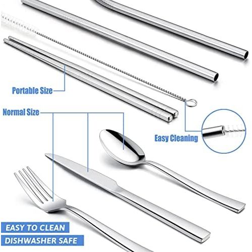  [아마존베스트]Portable Travel Utensils with Case, HaWare Stainless Steel Silverware Set for Camping Office School Lunch, Including Knife Fork Spoon Chopsticks, Reusable and Dishwasher Safe(Blue)