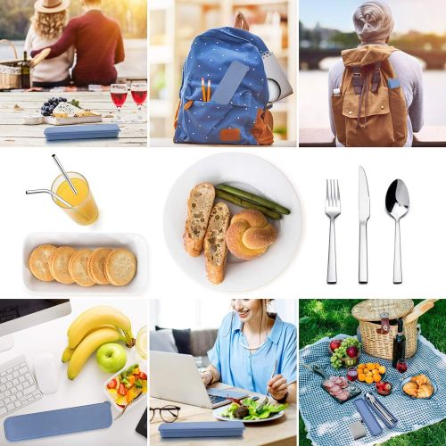  [아마존베스트]Portable Travel Utensils with Case, HaWare Stainless Steel Silverware Set for Camping Office School Lunch, Including Knife Fork Spoon Chopsticks, Reusable and Dishwasher Safe(Blue)