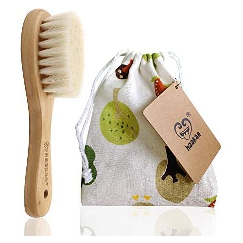  [아마존베스트]Haakaa Wooden Baby Hair Brush Natural Soft Goat Bristle for Newborns Toddlers Use for Cradle Cap...