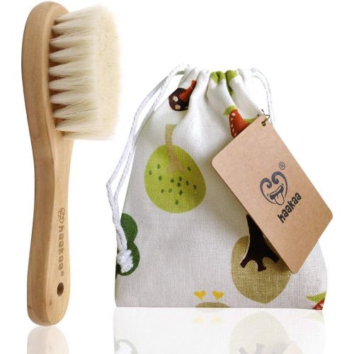  [아마존베스트]Haakaa Wooden Baby Hair Brush Natural Soft Goat Bristle for Newborns Toddlers Use for Cradle Cap...