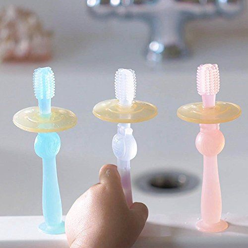  [아마존베스트]Haakaa 360° Silicone Baby Toothbrush 1 pk, BPA PVC and Phthalate Free (Clear)