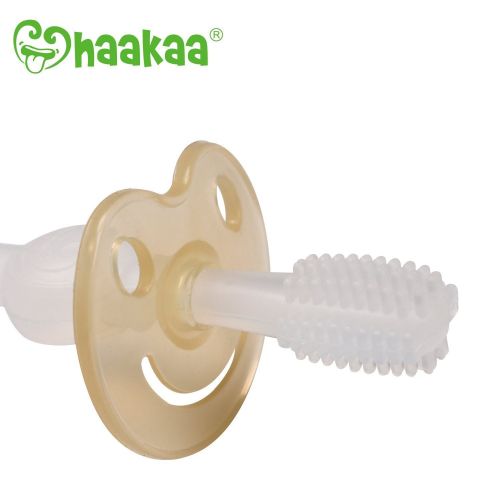  [아마존베스트]Haakaa 360° Silicone Baby Toothbrush 1 pk, BPA PVC and Phthalate Free (Clear)