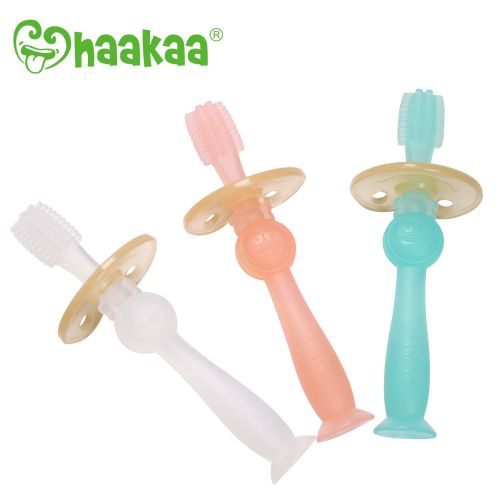  [아마존베스트]Haakaa 360° Silicone Baby Toothbrush 1 pk, BPA PVC and Phthalate Free (Clear)