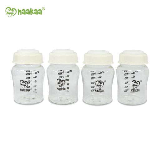  [아마존베스트]Haakaa Haakaa Wide Neck Glass Breast Milk Storage Set 6 Ounce, 4 pk