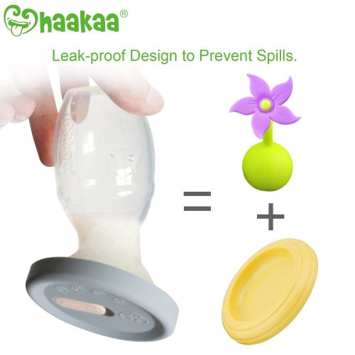  Haakaa Manual Breast Pumps with Lid Collecter 100% Food Grade Silicone BPA PVC and Phthalate Free (4oz/100ml + lid + Collector)