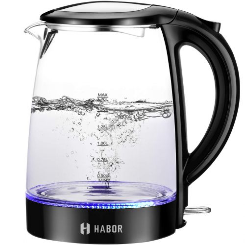  [아마존 핫딜]  [아마존핫딜]Habor Electric kettle, Water Boiler 1500W Fast Heating Tea Pot, 1.8 Quart (1.7 L) Blue LED Lights Bright Glass Body, Auto Shut-Off Boil-Dry Protection Stainless Steel Inner Lip