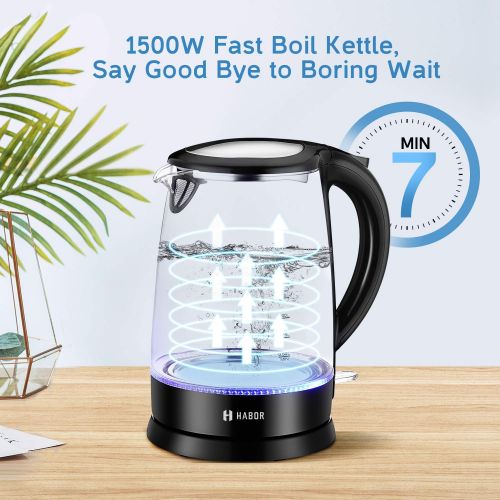  [아마존 핫딜]  [아마존핫딜]Habor Electric kettle, Water Boiler 1500W Fast Heating Tea Pot, 1.8 Quart (1.7 L) Blue LED Lights Bright Glass Body, Auto Shut-Off Boil-Dry Protection Stainless Steel Inner Lip