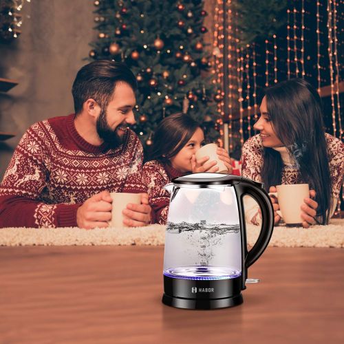  [아마존 핫딜]  [아마존핫딜]Habor Electric kettle, Water Boiler 1500W Fast Heating Tea Pot, 1.8 Quart (1.7 L) Blue LED Lights Bright Glass Body, Auto Shut-Off Boil-Dry Protection Stainless Steel Inner Lip