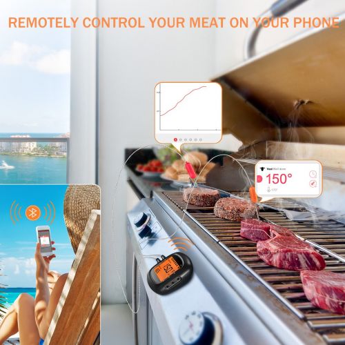  Habor Wireless Remote Meat Digital Cooking Thermometer with Larger LCD Backlit Alarm Monitor for Kitchen Outdoor Grill Smoker for Android and iOS (Dual Probe), Bluetooth