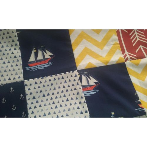  Hadan baby blanket New Quilt Tops Baby Blanket Build your own soft and cuddly Baby Blanket Nautical Sailboats Chevron Arrows Navy Red and Yellow