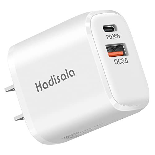  USB C Fast Charger, Hadisala 20W Dual-Port PD USB C/QC 3.0 Wall Charger, Portable Travel Power Adapter Cell Phone Charger Compatible with iPhone 13/Mini/Pro Max, iPad Pro, AirPods