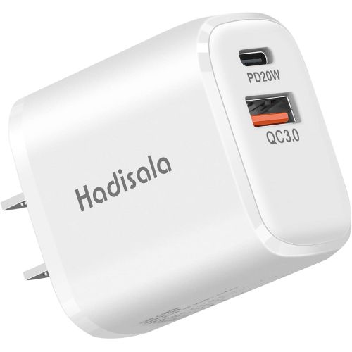  USB C Fast Charger, Hadisala 20W Dual-Port PD USB C/QC 3.0 Wall Charger, Portable Travel Power Adapter Cell Phone Charger Compatible with iPhone 13/Mini/Pro Max, iPad Pro, AirPods