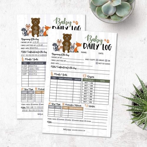  [아마존베스트]Hadley Designs Nanny Newborn Baby or Toddler Log Tracker Journal Book, Daily Schedule Feeding Food Sleep Naps Activity Diaper Change Monitor Notes, Essential Supplies for Daycare, Babysitter, Car