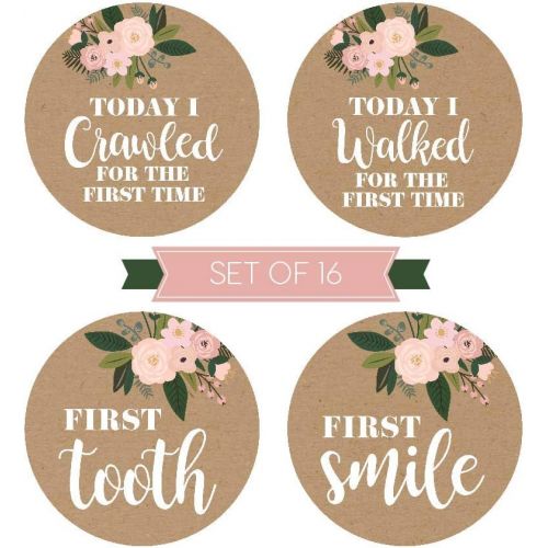  [아마존베스트]Hadley Designs 16 Rustic Floral Baby Girl Milestone Stickers, 12 Monthly Photo Picture Props for Infant Onesie, 1st Year Belly Decals, Scrapbook Memory Registry Gift, Best Shower Basket Present,