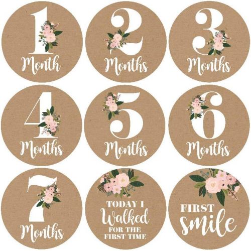  [아마존베스트]Hadley Designs 16 Rustic Floral Baby Girl Milestone Stickers, 12 Monthly Photo Picture Props for Infant Onesie, 1st Year Belly Decals, Scrapbook Memory Registry Gift, Best Shower Basket Present,