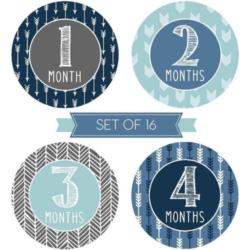  [아마존베스트]Hadley Designs 16 Blue Teal Baby Boy Milestone Stickers, 12 Monthly Photo Picture Props For Infant Onesie, Chalk New Born 1st Year Birth Month Belly Decals, Scrapbook Memory Registry Gift, Best S