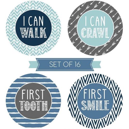  [아마존베스트]Hadley Designs 16 Blue Teal Baby Boy Milestone Stickers, 12 Monthly Photo Picture Props For Infant Onesie, Chalk New Born 1st Year Birth Month Belly Decals, Scrapbook Memory Registry Gift, Best S