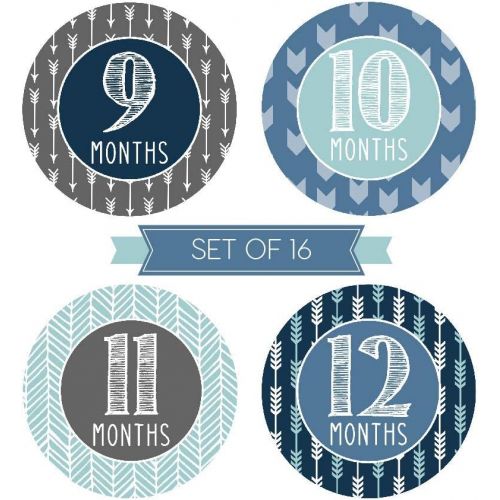  [아마존베스트]Hadley Designs 16 Blue Teal Baby Boy Milestone Stickers, 12 Monthly Photo Picture Props For Infant Onesie, Chalk New Born 1st Year Birth Month Belly Decals, Scrapbook Memory Registry Gift, Best S