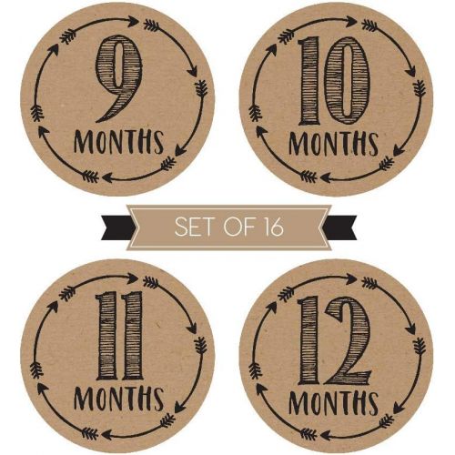  [아마존베스트]Hadley Designs 16 Rustic Baby Milestone Stickers, 12 Monthly Photo Picture Props for Girl or Boy Infant Onesie, 1st Year Belly Decals, Scrapbook Memory Registry Gift, Best Shower Basket Present,