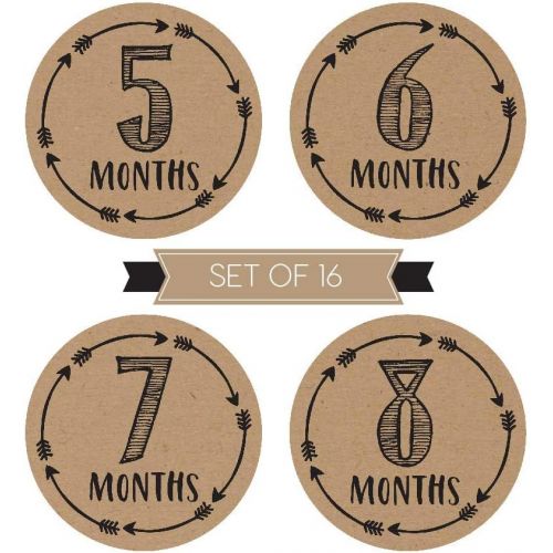  [아마존베스트]Hadley Designs 16 Rustic Baby Milestone Stickers, 12 Monthly Photo Picture Props for Girl or Boy Infant Onesie, 1st Year Belly Decals, Scrapbook Memory Registry Gift, Best Shower Basket Present,