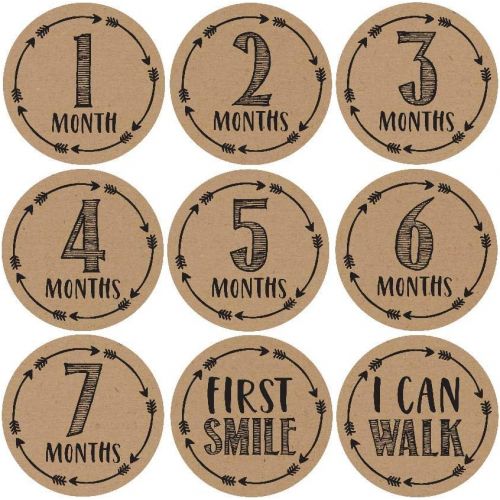  [아마존베스트]Hadley Designs 16 Rustic Baby Milestone Stickers, 12 Monthly Photo Picture Props for Girl or Boy Infant Onesie, 1st Year Belly Decals, Scrapbook Memory Registry Gift, Best Shower Basket Present,