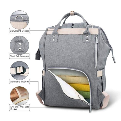  Hafmall Diaper Bag Backpack - Waterproof Multifunctional Large Travel Nappy Bag (Gray)