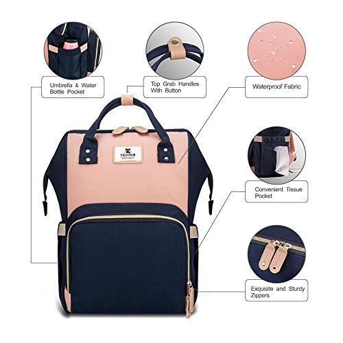  [아마존베스트]Hafmall Diaper Bag Backpack Waterproof Travel Mummy Nappy Bags, Large Capacity and Multi-Function Back Pack Organizer with Baby Insulated Pockets (Pink&Navy Blue)