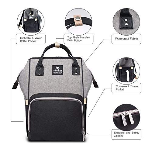  Hafmall Diaper Bag Backpack - Waterproof Multifunctional Large Travel Nappy Bag (Gray Black)