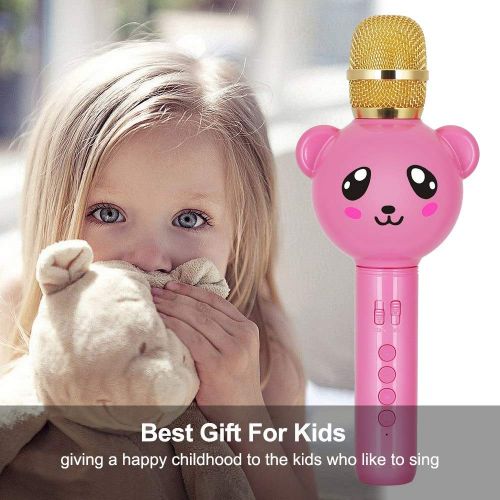  Haga Wireless microphone Wireless Microphone Condenser Mikrofon Karaoke Machine Bluetooth Speaker KTV Singing for Phone Android ios Cartoon Gift for Kids pink