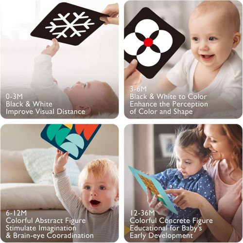  [아마존베스트]Hahaland Baby Flash Cards Baby Visual Stimulation Cards 0-3-6-12-36 Months, 80PCS 160 Pages Black White Colorful Double Sided High Contrast Card Newborn Gifts