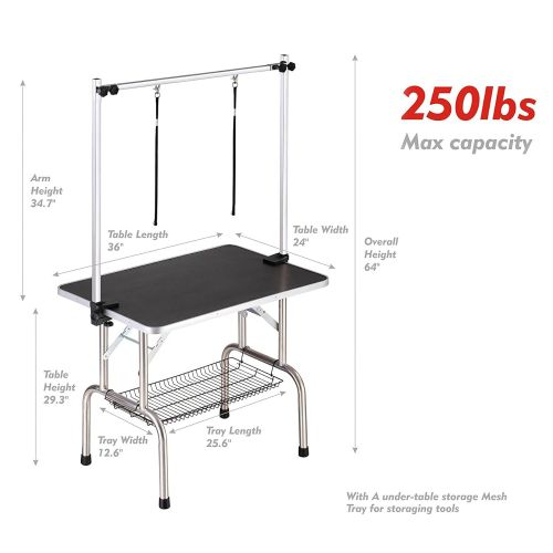  Haige Pet Your Pet Nanny Professional Adjustable Heavy Duty Dog Pet Grooming Table W/Arm & Noose & Mesh Tray,Maximum Capacity Up to 250LB