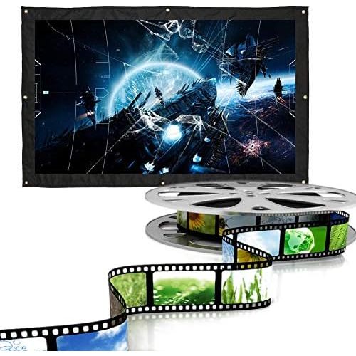  Hakeeta Projector Screen, 60-150 inch HD Portable Foldable White Projector Curtain Projection Screen Anti-Crease 16:9 Movies Screen for Projector Home Theater Outdoor/Indoor