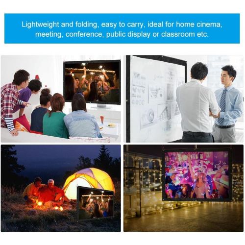  Hakeeta Projector Screen, 60-150 inch HD Portable Foldable White Projector Curtain Projection Screen Anti-Crease 16:9 Movies Screen for Projector Home Theater Outdoor/Indoor